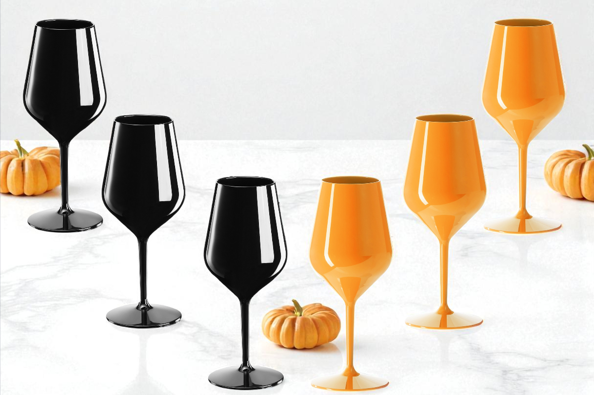 Zestaw 6 kieliszków Halloween – 3 czarne + 3 pomarańczowe