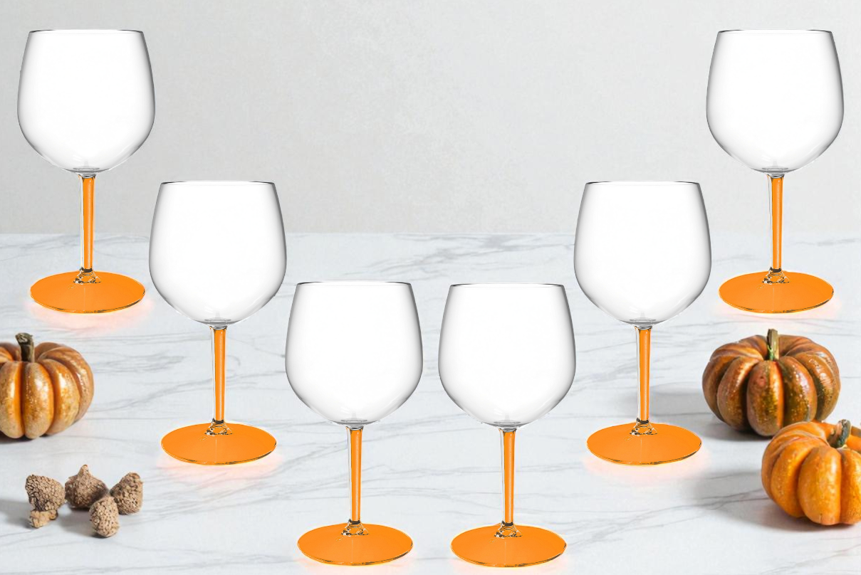 Zestaw 6 kieliszków Halloween – z pomarańczową nogą