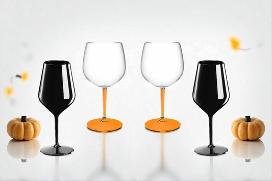 Zestaw 4 kieliszków Halloween – 2 czarne + 2 z pomarańczową nogą