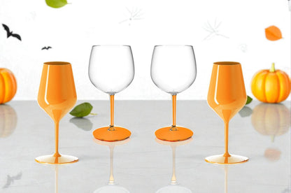 Zestaw 4 kieliszków Halloween – 2 pomarańczowe + 2 z pomarańczową nogą