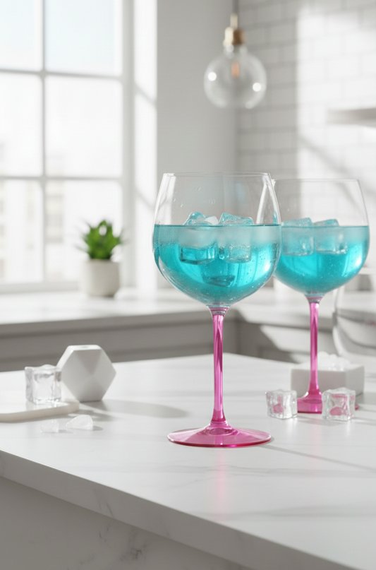 Kieliszek plastikowy do drinków Baloon z różową nogą 580 ml