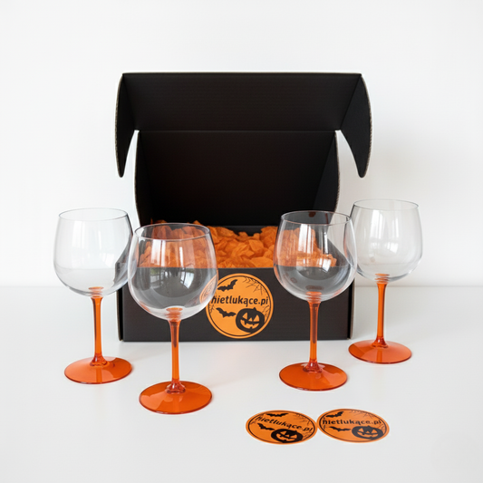 Zestaw 4 kieliszków z pomarańczową nogą - Halloween Edition