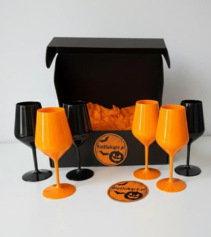 Zestaw 6 kieliszków Halloween – 3 czarne + 3 pomarańczowe